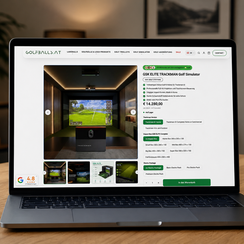 Produktseite von golfballs.at dargestellt auf einem Laptop