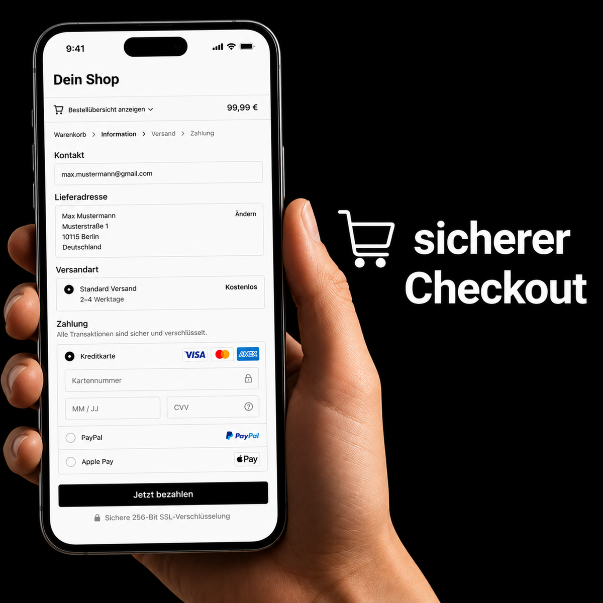 Grafik einer Hand, die ein Smartphone hält